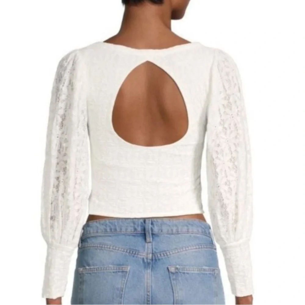 Free People Tea Time Cropped Balloon Sleeve White Top Size Medium